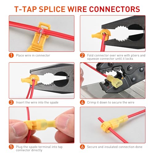 Nilight 120PCS60 Pairs Quick Splice Disconnect Wire Terminals TTap Spade Wire Connectors Yellow 1210 AWG Male Female Fully Insulated Electrical Crimp SelfStripping Kit - Image 3