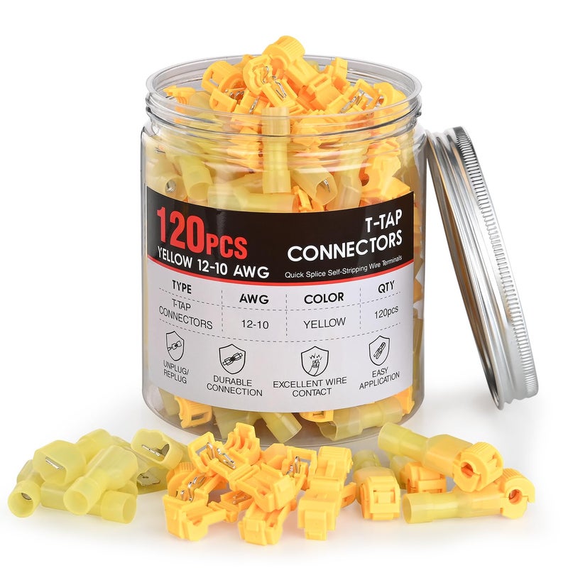 Nilight 120PCS60 Pairs Quick Splice Disconnect Wire Terminals TTap Spade Wire Connectors Yellow 1210 AWG Male Female Fully Insulated Electrical Crimp SelfStripping Kit - Image 2