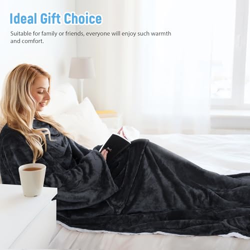 Catalonia Sherpa Wearable Blanket with Sleeves Arms, Super Soft Snuggly Body Blanket for Adult Women and Men, Portable, Gift for Her - Image 4
