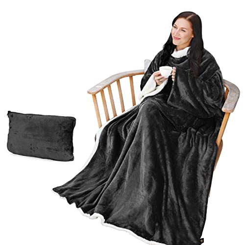 Catalonia Sherpa Wearable Blanket with Sleeves Arms, Super Soft Snuggly Body Blanket for Adult Women and Men, Portable, Gift for Her - Image 1