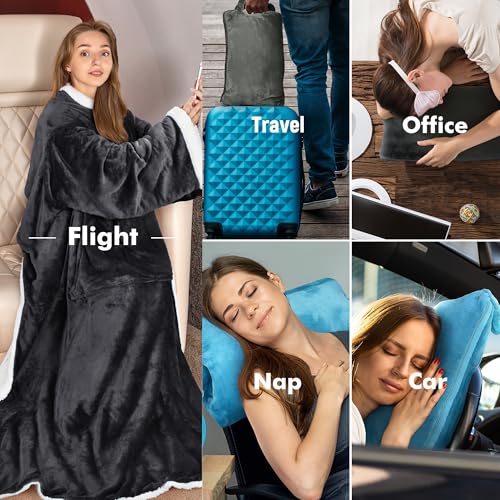 Catalonia Sherpa Wearable Blanket with Sleeves Arms, Super Soft Snuggly Body Blanket for Adult Women and Men, Portable, Gift for Her - Image 5