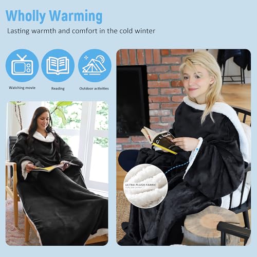 Catalonia Sherpa Wearable Blanket with Sleeves Arms, Super Soft Snuggly Body Blanket for Adult Women and Men, Portable, Gift for Her - Image 2