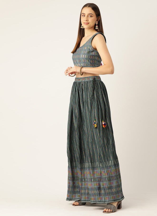 Rue Collection طقم لهنغا مطبوع باللون الزيتوني للنساء - Image 5