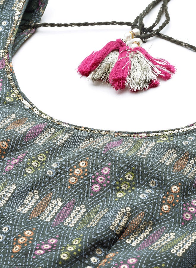 Rue Collection طقم لهنغا مطبوع باللون الزيتوني للنساء - Image 2