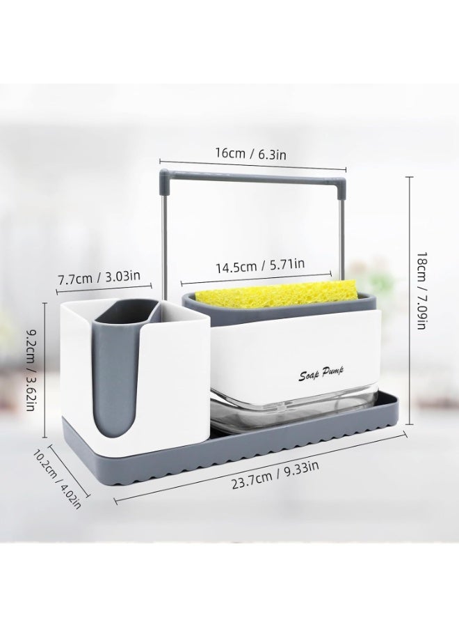 KITCHENOO Sink Organiser Set, Washing Up Liquid Dispenser with Tray and Sponge Holder, Detergent, Refillable, Suitable for Kitchen Sink (White) - Image 5