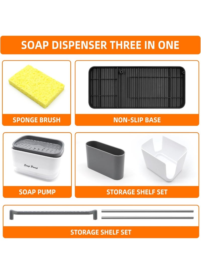 KITCHENOO Sink Organiser Set, Washing Up Liquid Dispenser with Tray and Sponge Holder, Detergent, Refillable, Suitable for Kitchen Sink (White) - Image 2