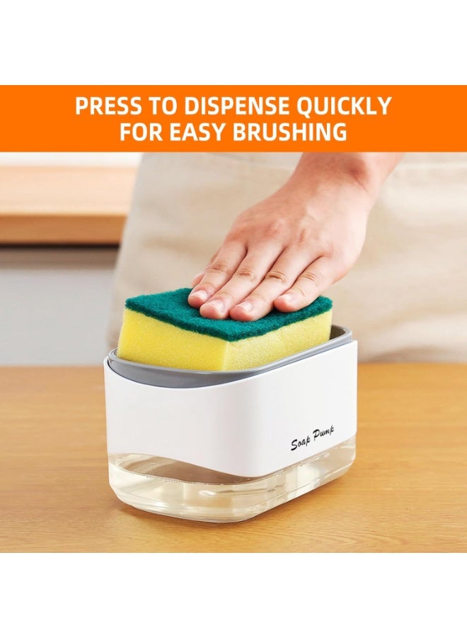 KITCHENOO Sink Organiser Set, Washing Up Liquid Dispenser with Tray and Sponge Holder, Detergent, Refillable, Suitable for Kitchen Sink (White) - Image 3