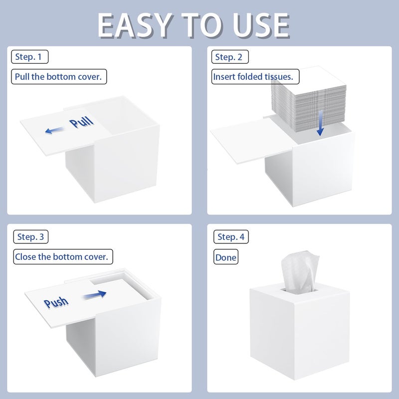 PITBVO Tissue Box Cover, Acrylic Tissue Box Holder Matte White Square Tissue Box Cover, Handmade Facial Tissue Holder Napkin Dispenser for Bathroom Kitchen Bedroom Home Office 5" L x 5" W x 5" H - Image 5