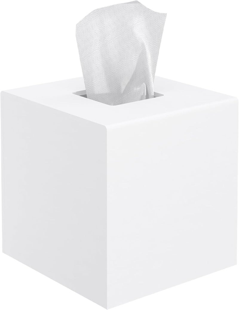PITBVO Tissue Box Cover, Acrylic Tissue Box Holder Matte White Square Tissue Box Cover, Handmade Facial Tissue Holder Napkin Dispenser for Bathroom Kitchen Bedroom Home Office 5" L x 5" W x 5" H - Image 1