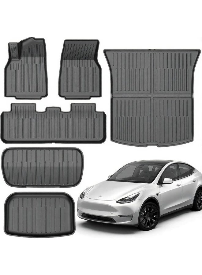 سجاد أرضية جديد لفئة تيسلا موديل Y 2025 Juniper، مصمّم خصيصًا لجميع الأحوال الجوية من مادة TPE، بطانة حمولة للسيارة، إكسسوارات صندوق الأمتعة (مجموعة كاملة من 6 قطع لأرضية موديل Y 2025 Juniper) - Image 1