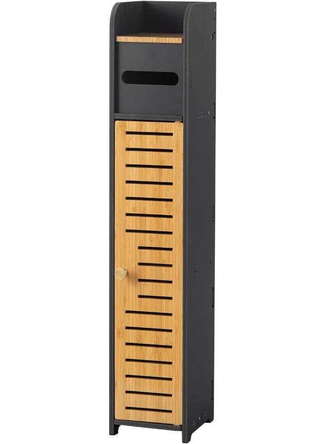 TPGP Bathroom Storage Cabinet for Small Space - Toilet Paper Cabinet Fit for Small Roll, Black - Bamboo - Image 4