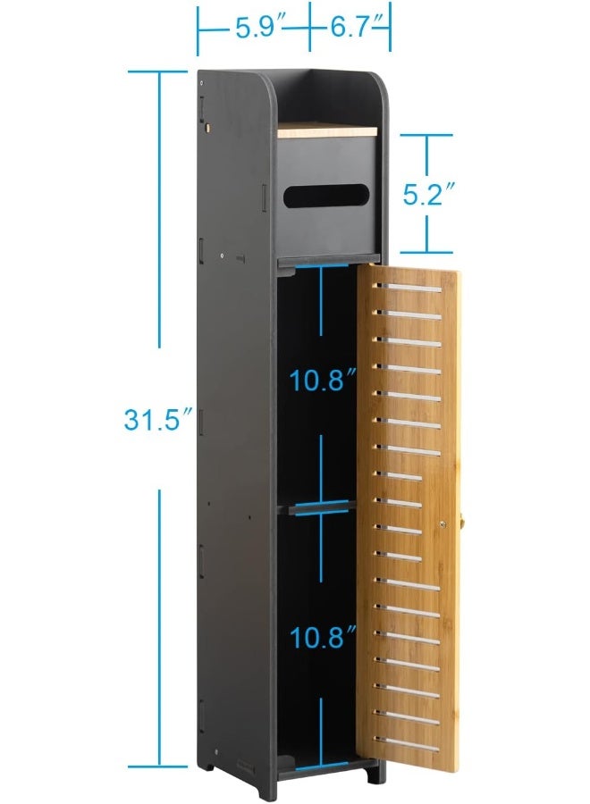TPGP Bathroom Storage Cabinet for Small Space - Toilet Paper Cabinet Fit for Small Roll, Black - Bamboo - Image 3