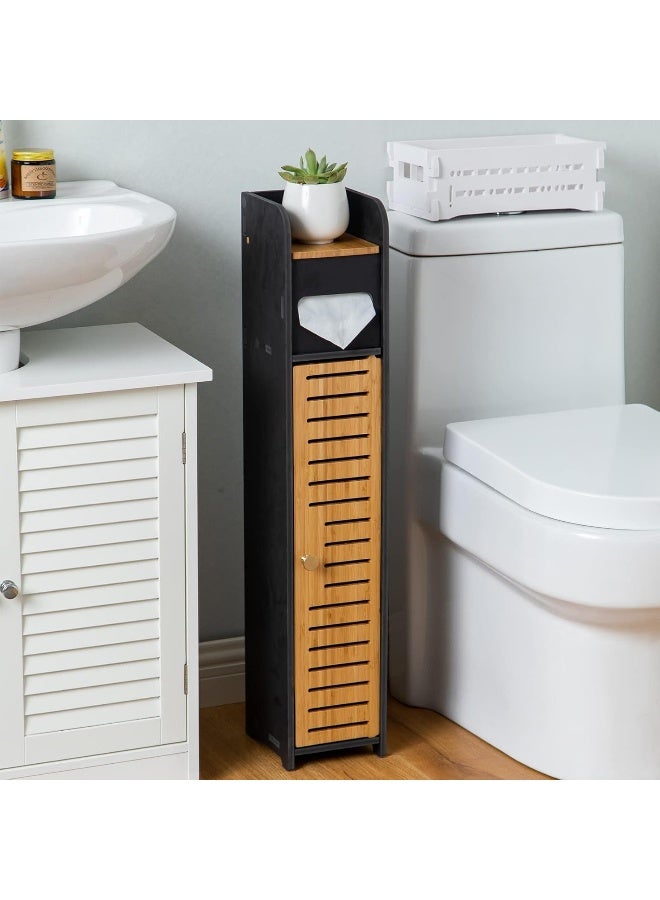 TPGP Bathroom Storage Cabinet for Small Space - Toilet Paper Cabinet Fit for Small Roll, Black - Bamboo - Image 2