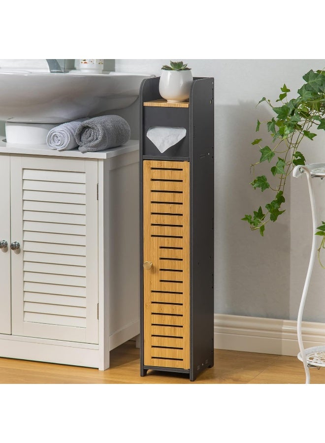 TPGP Bathroom Storage Cabinet for Small Space - Toilet Paper Cabinet Fit for Small Roll, Black - Bamboo - Image 1