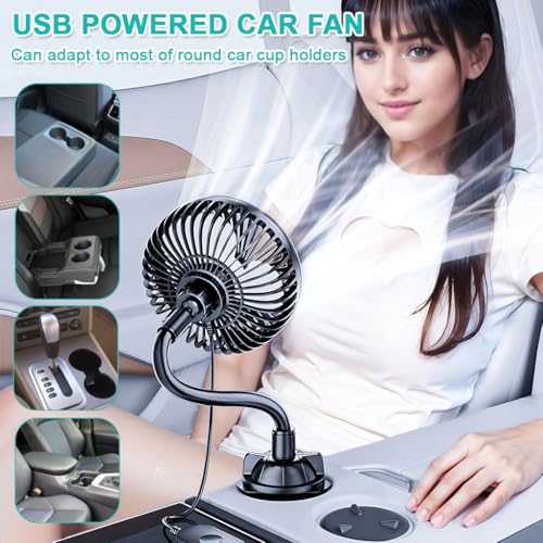 STHIRA® 5V Car Fan for Cup Holder Car Cigarette Lighter Powered Car Cooling Fan with Controller 360° Rotation 3-Speed Auto Fan With Flexible Goose Neck Plug And Go Vehicle Fan for Most Cup Holder - Image 4