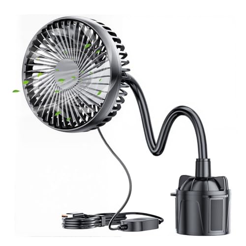 STHIRA® 5V Car Fan for Cup Holder Car Cigarette Lighter Powered Car Cooling Fan with Controller 360° Rotation 3-Speed Auto Fan With Flexible Goose Neck Plug And Go Vehicle Fan for Most Cup Holder - Image 1