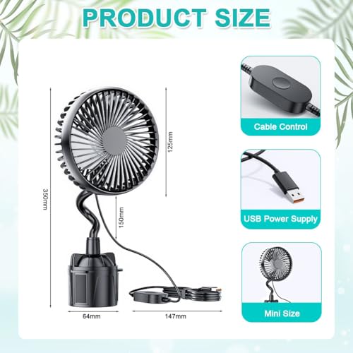 STHIRA® 5V Car Fan for Cup Holder Car Cigarette Lighter Powered Car Cooling Fan with Controller 360° Rotation 3-Speed Auto Fan With Flexible Goose Neck Plug And Go Vehicle Fan for Most Cup Holder - Image 2