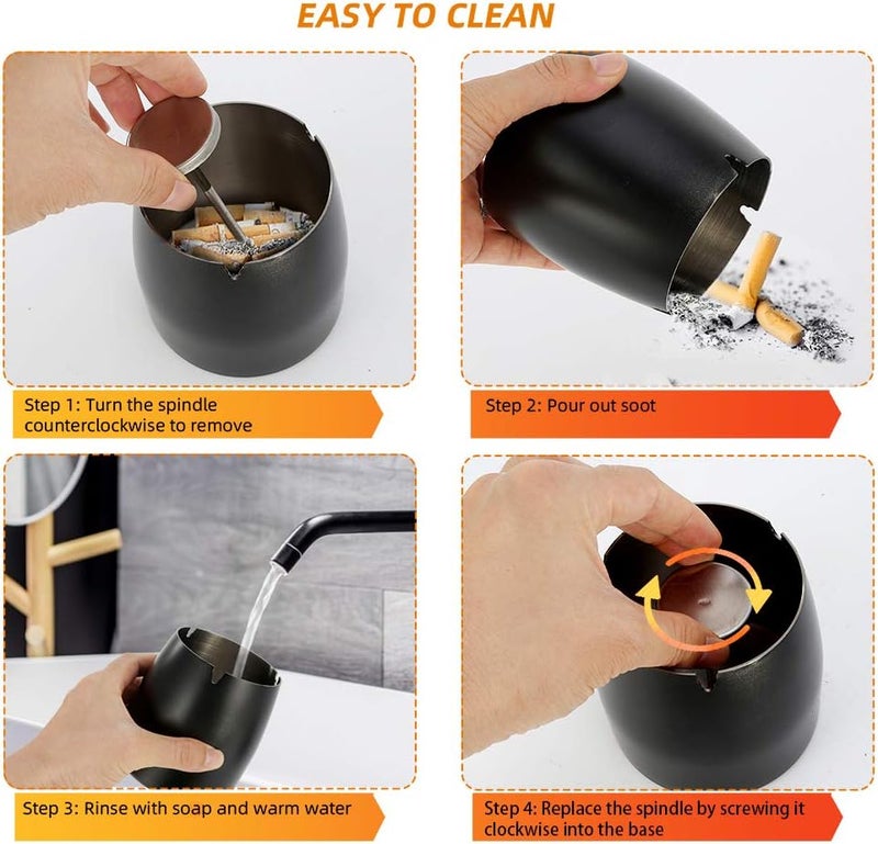 Stainless steel ashtray with lid, windproof and odor-proof, suitable for outdoor terraces, offices - Image 5