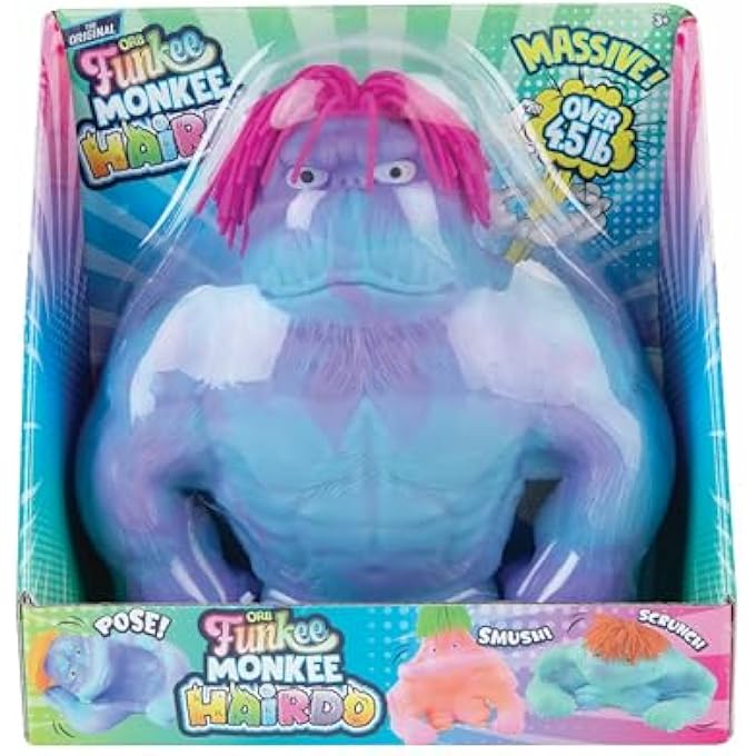 ORB Original Jumbo Hairdo Funkee Monkee (Blue/Purple) Big 4.5 lb Stretchy Monkey with Hair - Funny, Squishy, Perfect to Squeeze for Stress Relief! Collectible Sensory Fidget Toy for Kids and Adults - Image 4