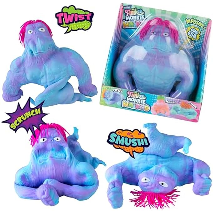 ORB Original Jumbo Hairdo Funkee Monkee (Blue/Purple) Big 4.5 lb Stretchy Monkey with Hair - Funny, Squishy, Perfect to Squeeze for Stress Relief! Collectible Sensory Fidget Toy for Kids and Adults - Image 1