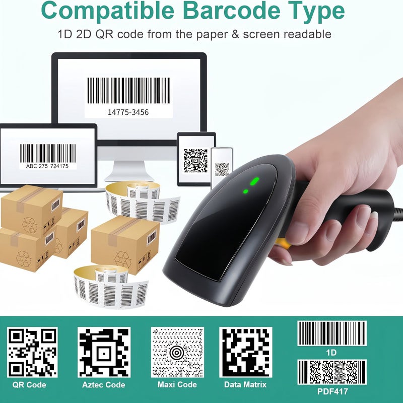 Handheld Wired Usb 2d Barcode Scanner 1d/2d/Qr Compatible With Supermarket Warehouse Retail Store And Logistics Industry With Black orange+Bracket - Image 4
