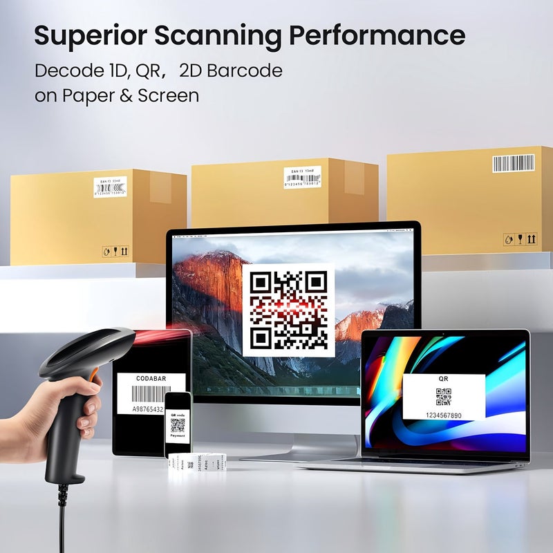 Handheld Wired Usb 2d Barcode Scanner 1d/2d/Qr Compatible With Supermarket Warehouse Retail Store And Logistics Industry With Black orange+Bracket - Image 3