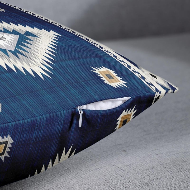 Britimes Throw Pillow Covers, Aztec Home Art Decor, 18 x 18 Inches Set of 2 Cushion Couch Sofa Cases, Navy Blue Tribal Western Pillowcases for Bedroom, Geometric Living Room Decorative - Image 5
