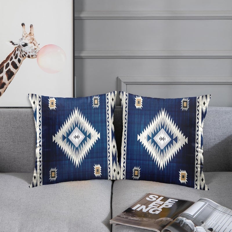 Britimes Throw Pillow Covers, Aztec Home Art Decor, 18 x 18 Inches Set of 2 Cushion Couch Sofa Cases, Navy Blue Tribal Western Pillowcases for Bedroom, Geometric Living Room Decorative - Image 4