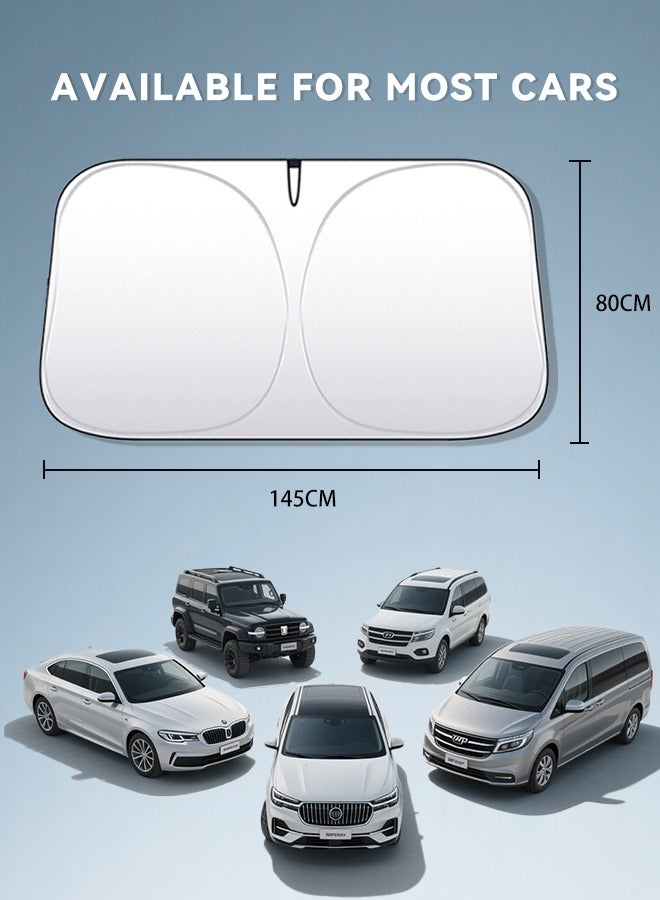 مظلة شمسية قابلة للطي للزجاج الأمامي للسيارة مع حقيبة تخزين، مظلة شمسية عاكسة للزجاج الأمامي، مظلة شمسية لنافذة السيارة لحماية من حرارة الشمس وحجب الأشعة فوق البنفسجية، تحافظ على برودة السيارة، لون فضي تيتانيوم - Image 4