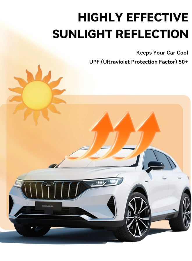 مظلة شمسية قابلة للطي للزجاج الأمامي للسيارة مع حقيبة تخزين، مظلة شمسية عاكسة للزجاج الأمامي، مظلة شمسية لنافذة السيارة لحماية من حرارة الشمس وحجب الأشعة فوق البنفسجية، تحافظ على برودة السيارة، لون فضي تيتانيوم - Image 3