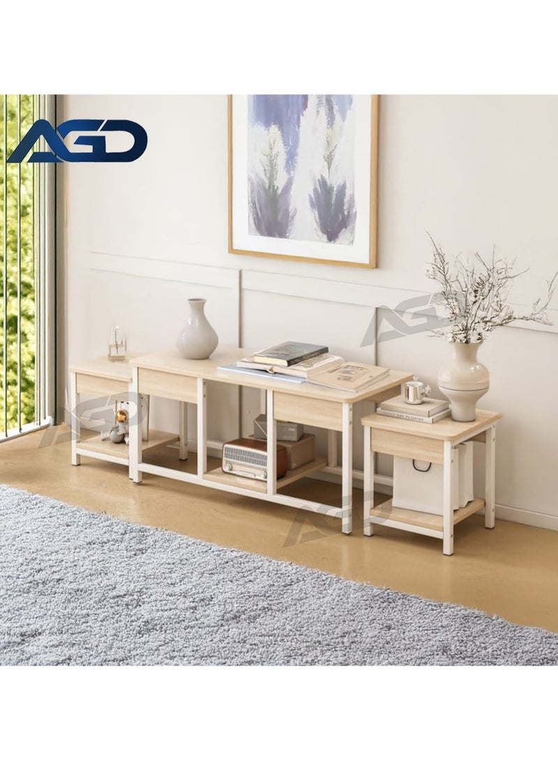 إيه جي دي طاولات قهوة متداخلة من 3 قطع، طاولات جانبية قابلة للتكديس لغرفة المعيشة، وطاولة تلفزيون، تخزين مفتوح - Image 4