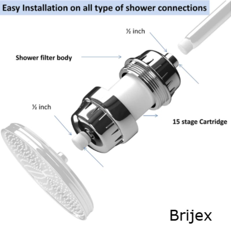 Brijex shower and tap filter for hard water with 15 stage Water Softener for Bathroom Hard Water Filter Chrome Pack of 1 - Image 2