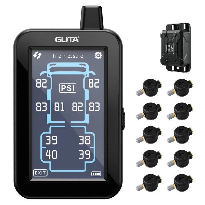 GUTA Tire Pressure Monitoring System Trailer TPMS with Color Touchscreen Display 10 Flow Thru Sensor 6 Alert Modes Signal Booster Tire Pressure Monitor for RV Camper Semi 5th Wheel 0188PSI - Image 3