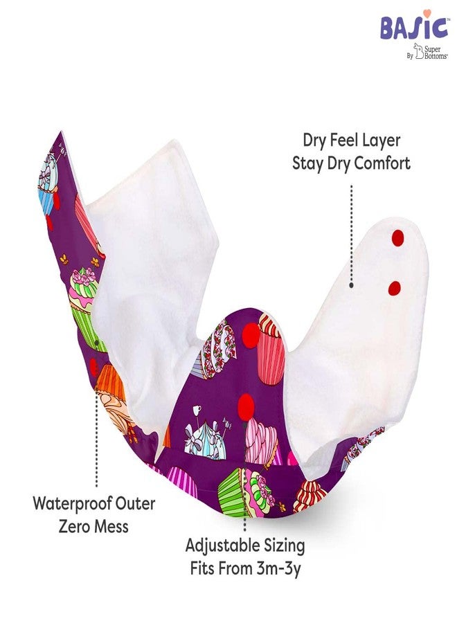 SuperBottoms BASIC Reusable Cloth Diaper for babies 0-3 Years | Freesize Adjustable, Washable and Reusable Cloth Diaper for babies for day time use (with dry feel pad/soaker/insert) (Cupcake) - Image 5