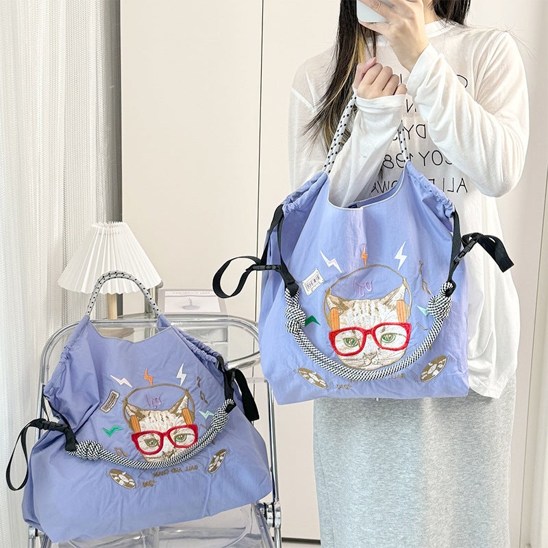 Japanese Homemade Ball Chain Eco-Friendly Shopping Bag Nylon Embroidered Hand Canvas Bag Nylon Shopping Bag - Image 2
