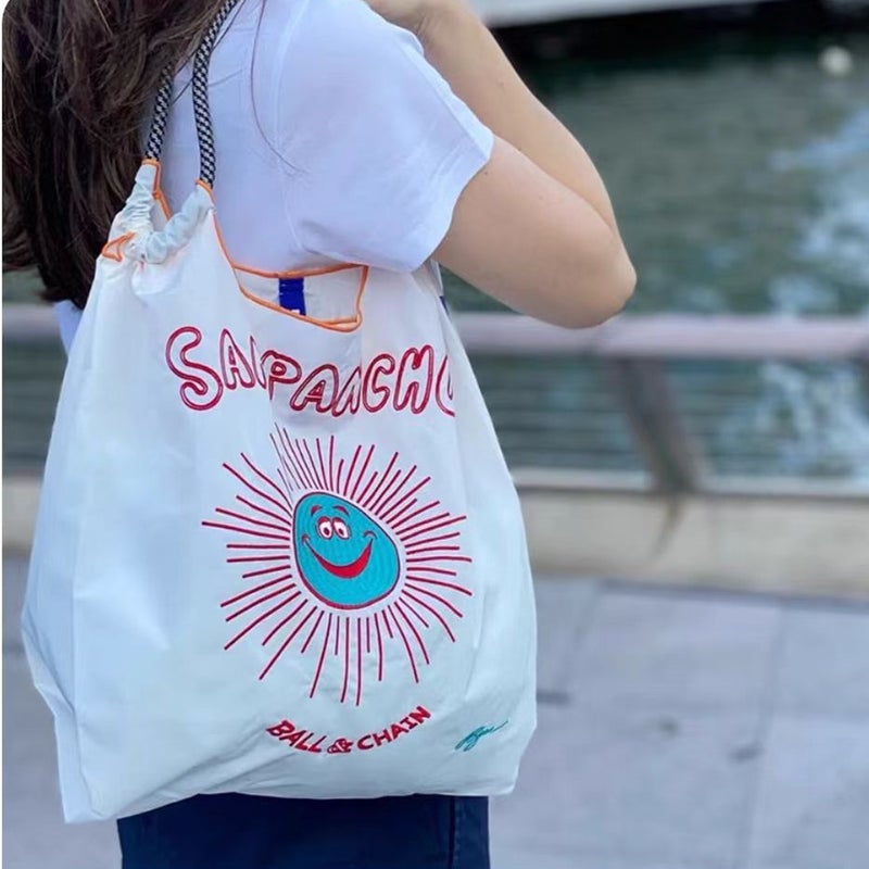 Japanese Homemade Ball Chain Eco-Friendly Shopping Bag Nylon Embroidered Hand Canvas Bag Nylon Shopping Bag - Image 1