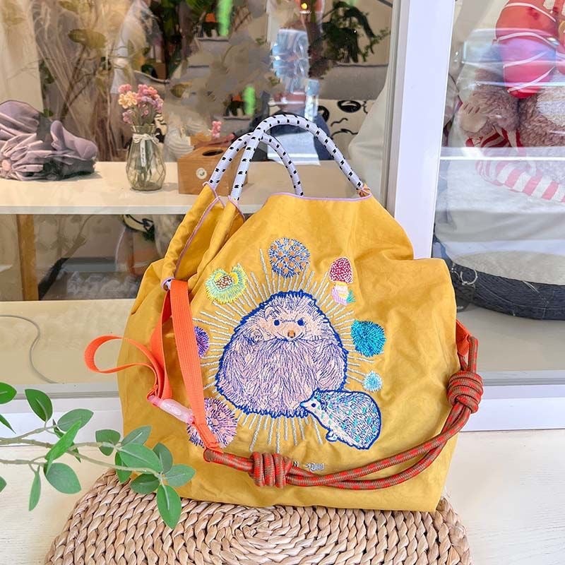Japanese Homemade Ball Chain Eco-Friendly Shopping Bag Nylon Embroidered Hand Canvas Bag Nylon Shopping Bag - Image 5