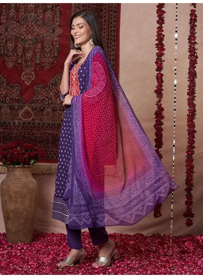 GoSriKi Women's Rayon Viscose Printed Straight Kurta with Pant & Dupatta 2XL - Image 4