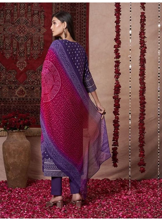 GoSriKi Women's Rayon Viscose Printed Straight Kurta with Pant & Dupatta 2XL - Image 2