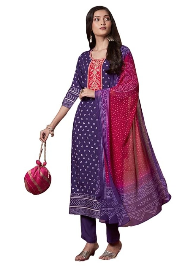 GoSriKi Women's Rayon Viscose Printed Straight Kurta with Pant & Dupatta 2XL - Image 1