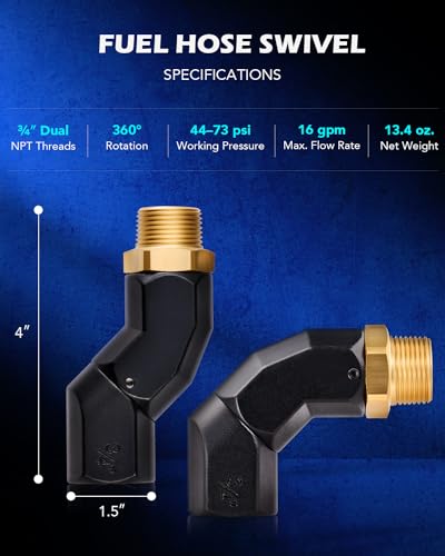 Orion Motor Tech Fuel Hose Nozzle Swivel, 3/4" Dual NPT Threads Fuel Transfer Swivel Multi Plane 360 Rotating Fuel Tank Fuel hose Connector for Fuel Pump Hose Nozzle Transfer Diesel Gasoline Kerosene - Image 2