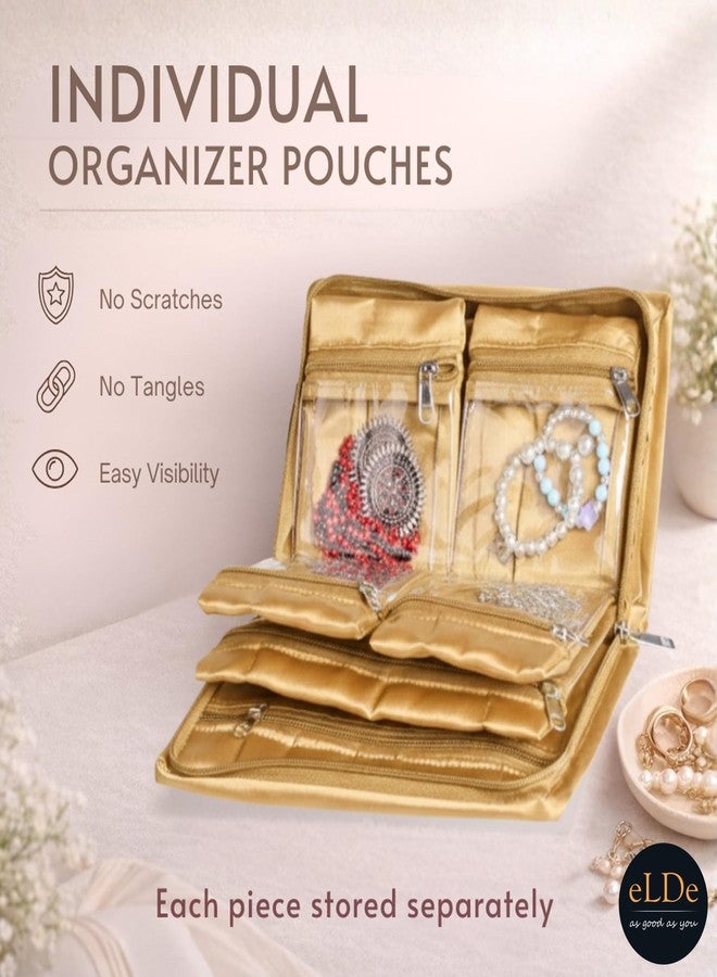 ELDE Jewellery Organiser Box for Women | Travel Jewellery Storage Bag & Jewellery Organisers Pouch | Necklace & Jewelry Organizer | Jewellery Box for Locker & Travel (Gold) - Image 5