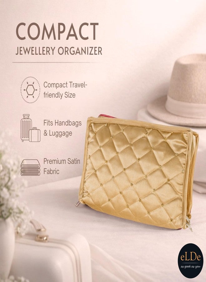 ELDE Jewellery Organiser Box for Women | Travel Jewellery Storage Bag & Jewellery Organisers Pouch | Necklace & Jewelry Organizer | Jewellery Box for Locker & Travel (Gold) - Image 4