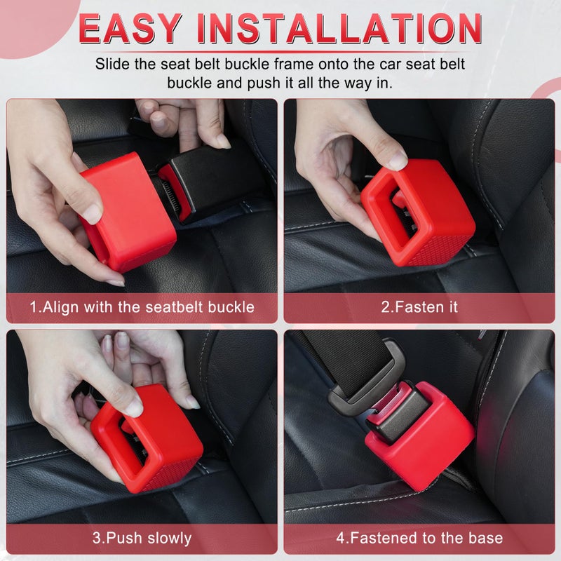 Amiss 2PCS Seat Belt Buckle Holder, Universal Silicone Rear Seat Belt Booster & Fixer for Easy Access, Keeping Receptacle Upright, Car Interior Accessories-Fits Most Cars (Red) - Image 3
