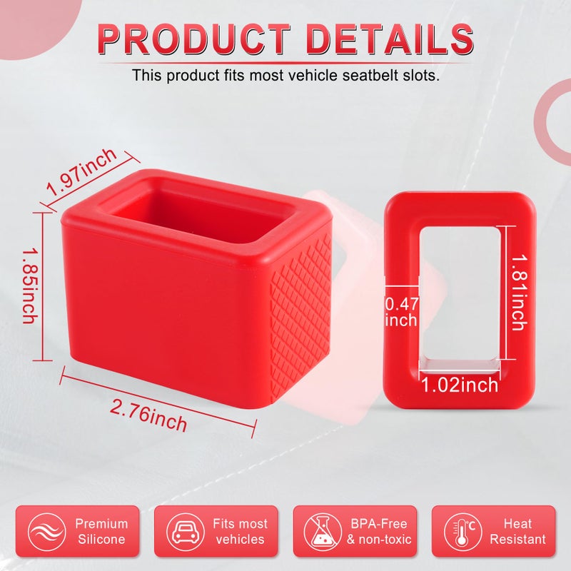 Amiss 2PCS Seat Belt Buckle Holder, Universal Silicone Rear Seat Belt Booster & Fixer for Easy Access, Keeping Receptacle Upright, Car Interior Accessories-Fits Most Cars (Red) - Image 2