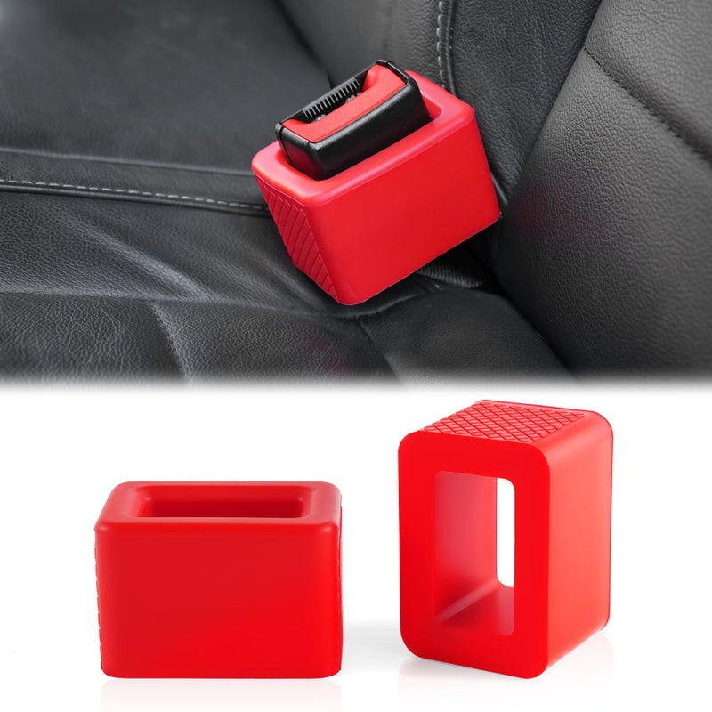 Amiss 2PCS Seat Belt Buckle Holder, Universal Silicone Rear Seat Belt Booster & Fixer for Easy Access, Keeping Receptacle Upright, Car Interior Accessories-Fits Most Cars (Red) - Image 1