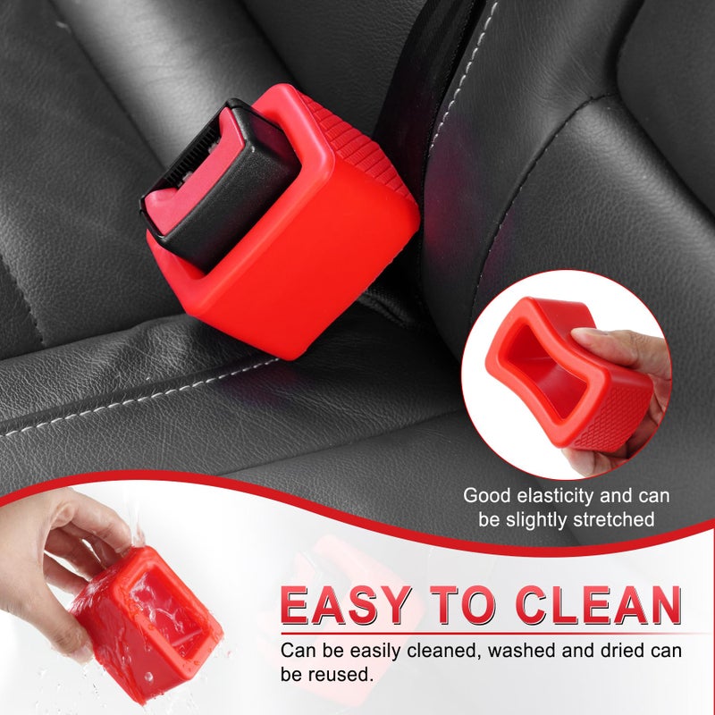 Amiss 2PCS Seat Belt Buckle Holder, Universal Silicone Rear Seat Belt Booster & Fixer for Easy Access, Keeping Receptacle Upright, Car Interior Accessories-Fits Most Cars (Red) - Image 4