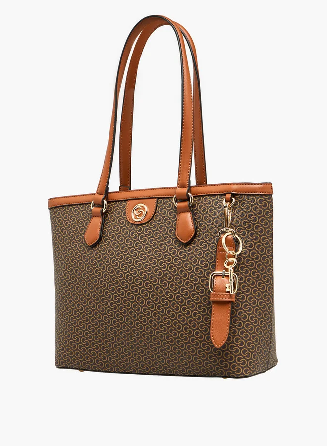 Celeste Monogram Print Tote Bag with Zip Closure