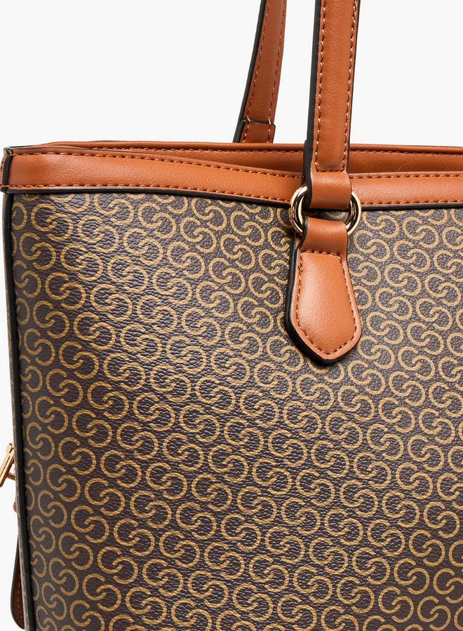 Celeste Monogram Print Tote Bag with Zip Closure