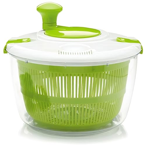 KRESHU 5L Fruits Vegetable Salad Spinner Washer Dryer with Bowl for Cleaning and Drying Manual Lettuce Spinner Washing Strainer Basket Quick Dry Design BPA Free Salad Spinner (Green, 1-Pcs) - Image 1